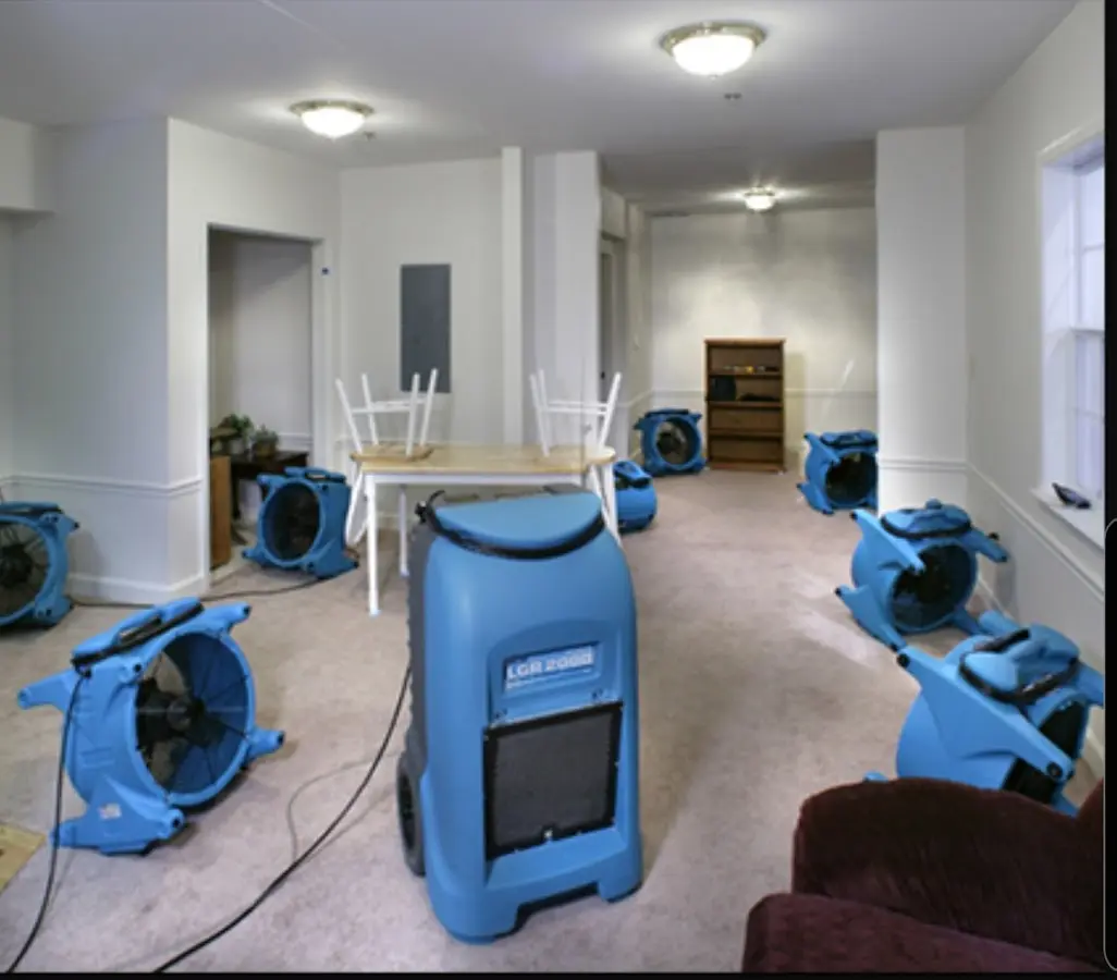 Air movers and dehumidifier setup for Water Damage Restoration in Delhi